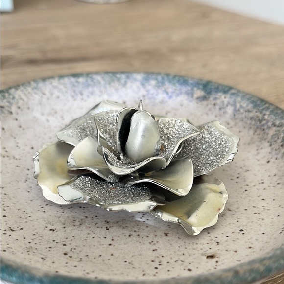 Coro Jewelry - Coro Retro vintage signed 60's silver/combine metal large rose flower brooch.